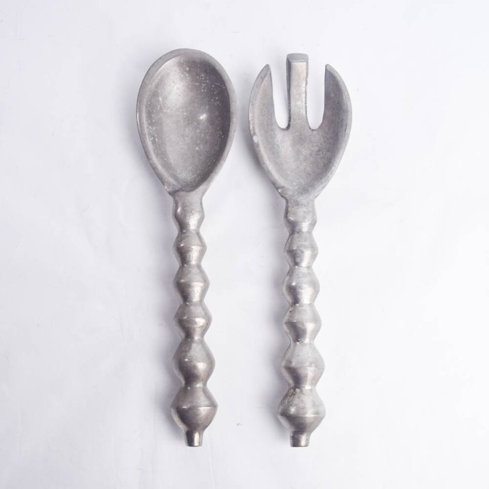 Mid Century Modernist Sculptural Silver Pewter Metal Decorative Serving Utensils
